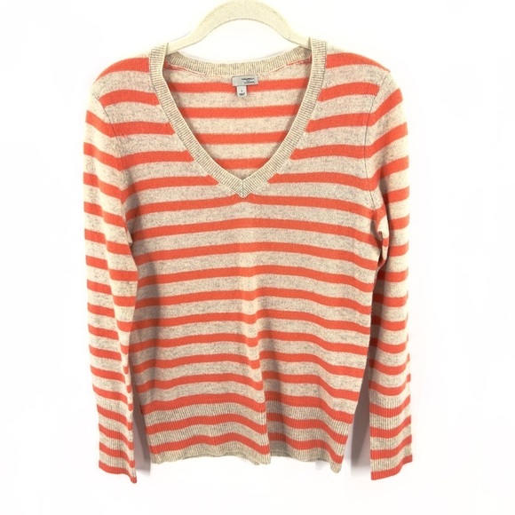Halogen Womens Cashmere Sweater Size S Orange Stripe Long Sleeve Pullover Jumper - Picture 1 of 8